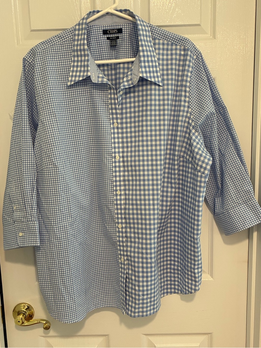 Chaps Blue and White Gingham Button-Down Shirt No Iron 3/4 sleeves Plus 3X